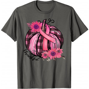 Pink Ribbon Pumpkin Thankful Breast Cancer Awareness T-Shirt