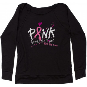 Pink Spread The Hope Find The Cure Breast Cancer Awareness Off Shoulder Sweat T-Shirt