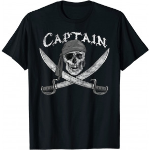 Pirate Ship Captain Skull & Cutlasses Jolly Roger T-Shirt