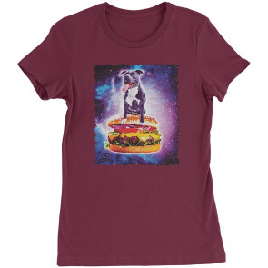 Pitbull Riding A Cheeseburger In Space Womens T-Shirt