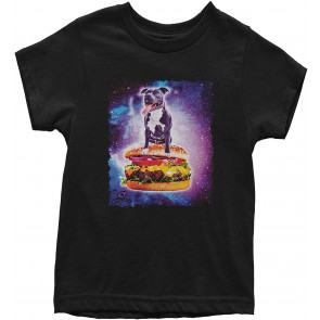 Pitbull Riding A Cheeseburger In Space T-Shirt