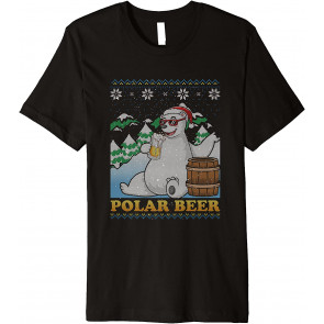 Polar Bear Santa Claus Drinking Beer Ugly Christmas  T-Shirt
