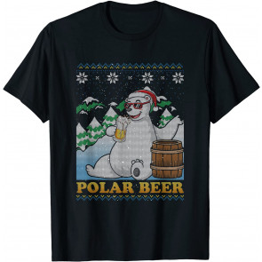 Polar Bear Santa Claus Drinking Beer Ugly Christmas  T-Shirt