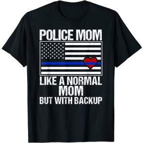 Police Mom Blue Line Flag Heart T-Shirt