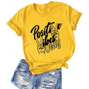 Positive Vibes Letter Victory Sign T-Shirt