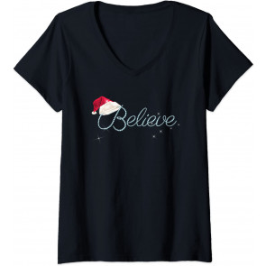 Pretty BELIEVE With Santa Hat Holiday Christmas T-Shirt