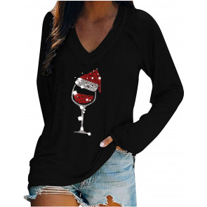Print Wine Glasses Santa Hat Tie Dye Christmas T-Shirt