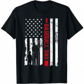 Proud Baseball Dad American Flag Sports T-Shirt