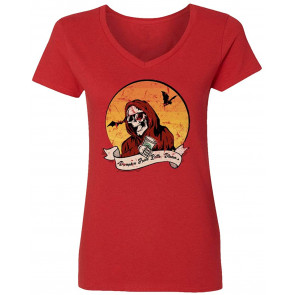 Pumpkin Spice Grim Reaper Halloween Womens Vneck T-Shirt