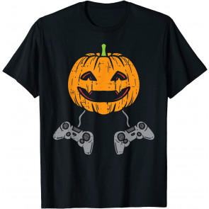 Pumpkin Video Game Controller Gamer Halloween Boys Girls Men T-Shirt
