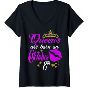 Queens Are Born On October 8th Libra Birthday Girl Diva T-Shirt