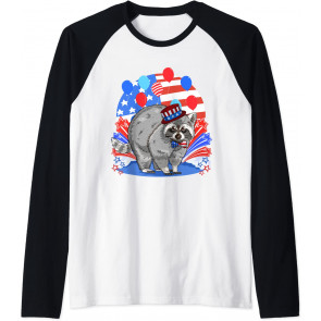 Raccoon 4th Of July Patriotic American Flag T-Shirt