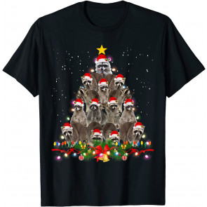 Raccoon Christmas Tree Lights Pajama Racoon Lover Xmas T-Shirt