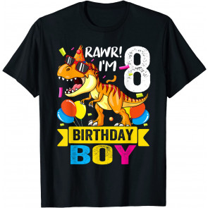 Rawr I'm 8th Birthday Boy Dinosaur T-rex 8 Years Old Party T-Shirt