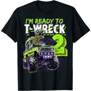 Ready To T-Wreck 2 Dinosaur Monster Truck 2nd Birthday Boys T-Shirt