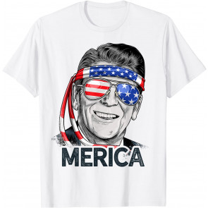 Reagan Ronald Merica 4th Of July Men US President USA Flag T-Shirt