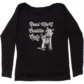 Real Men Cuddle Cats Off Shoulder Sweat T-Shirt