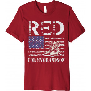 RED Friday For My Grandson Deployed Military Veteran US Flag T-Shirt