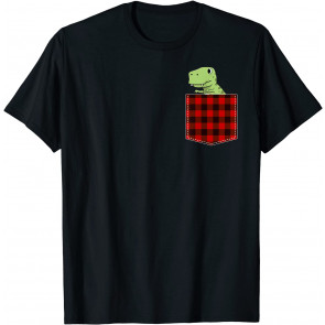 Red Plaid Dinosaur In Pocket Buffalo Family Pajama T-Rex T-Shirt
