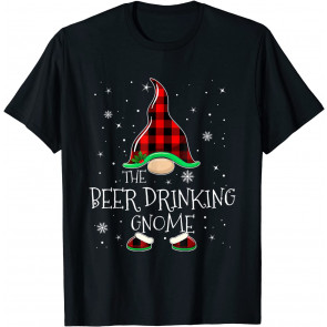 Red Plaid The Beer Drinking Gnome Family Christmas Pajamas T-Shirt