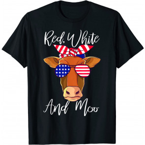 Red White And Moo Patriotic Cow USA Flag T-Shirt
