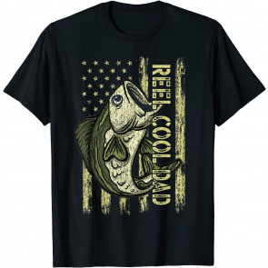 Reel Cool Dad American Flag Fisherman Reel Bass Vintage Camo T-Shirt