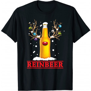 Reinbeer Christmas Lights Beer Santa Reindeer Xmas Drinking T-Shirt
