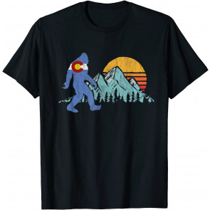 Retro Bigfoot Sun & Mountain State Flag Of Colorado T-Shirt