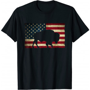 Retro Buffalo American Flag USA  T-Shirt