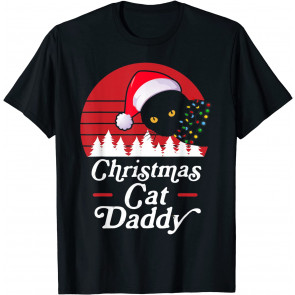 Retro Christmas Cat With Christmas Necklace Lights Cat Daddy T-Shirt