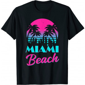 Retro Miami Beach Florida Sunset Palm Tree Vintage 80s T-Shirt