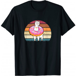 Retro Vintage Style Llamas And Donut - T-Shirt