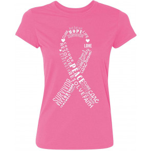 Ribbon Word Clouds White - Breast Cancer Awareness Support  T-Shirt