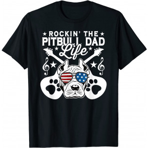 Rockin The Pitbull Dad Life Dog Lover Guitar Musician T-Shirt