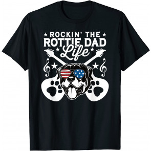 Rockin The Rottweiler Dad Life Dog Lover Guitar Musician T-Shirt