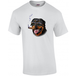 Rottweiler Dog Wearing Aviator Sunglass With Cigar T-Shirt