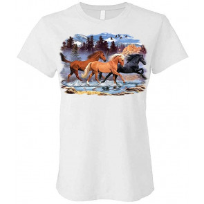 Running Free - Horses Equine Lover USA Freedom - Ladies Cotton T-Shirt