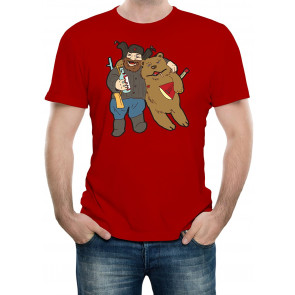 Russian Vodka Drinking Bear Hunter T-Shirt