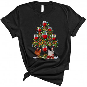 Santa Chicken And Wine Glasses Christmas Tree T-Shirt