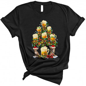 Santa Chihuahua And Beer Glasses Christmas Tree T-Shirt