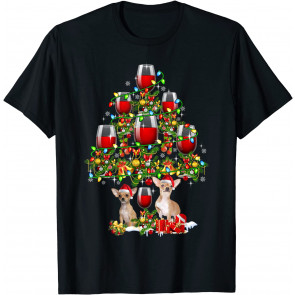 Santa Chihuahua And Wine Glasses Xmas Tree Drinking Wine T-Shirt
