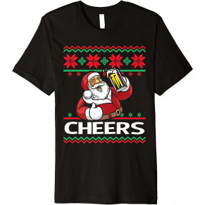 Santa Claus Beer Drinking Cheers Ugly Christmas T-Shirt