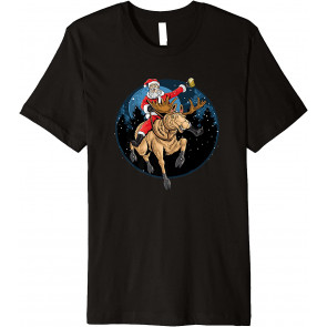 Santa Claus Drinking A Beer While Riding A Moose T-Shirt
