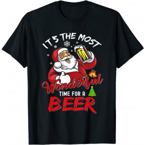 Santa Claus Drinking Beer Wonderful Time T-Shirt