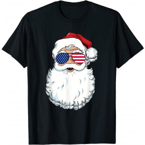 Santa Claus Patriotic USA Sunglasses Christmas In July Santa T-Shirt