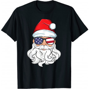 Santa Claus Patriotic USA Sunglasses Kids Christmas In July T-Shirt