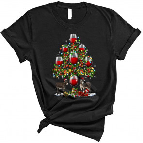 Santa Donkey And Wine Glasses Christmas Tree T-Shirt