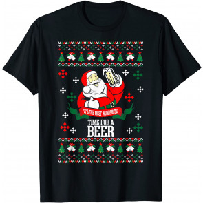 Santa Drinking Beer It's Best Of The Time Ugly  Xmas T-Shirt