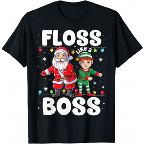 Santa Elf Floss Like A Boss Christmas Boys Kids Flossing T-Shirt