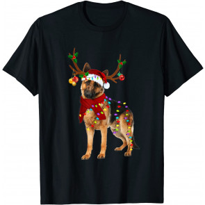 Santa German Shepherd Reindeer Light Christmas T-Shirt